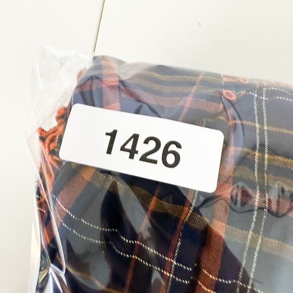 Anthropologie Midi Eyelet Plaid Plaid Navy Blue Orange Dress - 2XS XXS - Picture 10 of 10